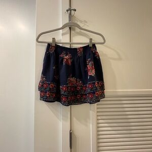 Joie Navy and Red Floral Silk Mini Skirt